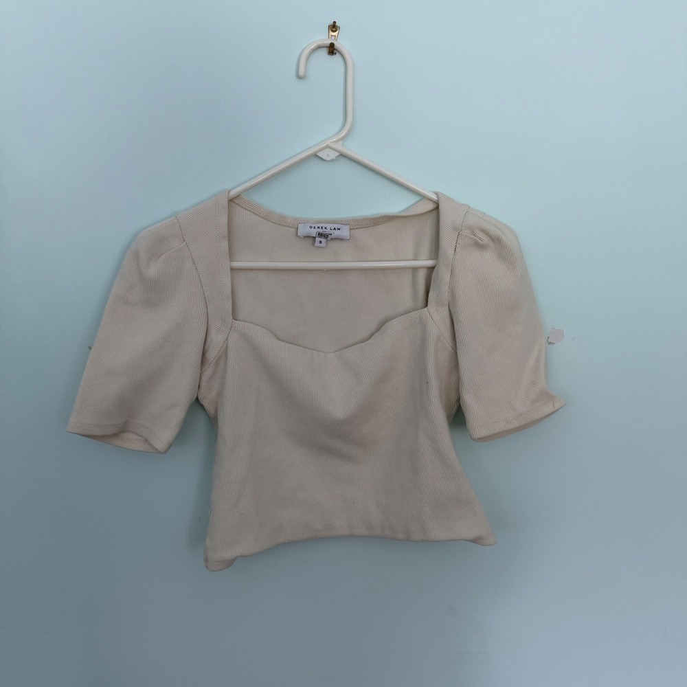Derek Lam Ribbed Square Neck Top Cream Small Minimalist Work Casual